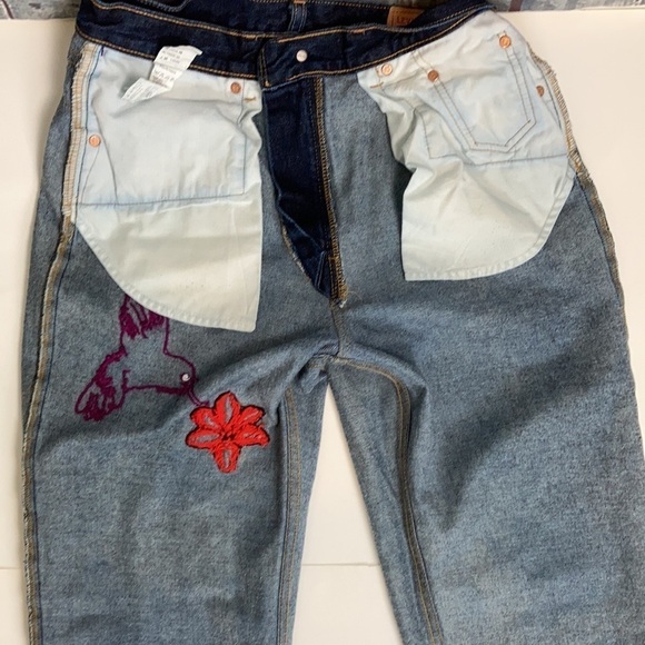 Levi’s Baggy 512 Dark Blue Jeans With Embroidered Hummingbird and Flowers 32x34 - Picture 12 of 16
